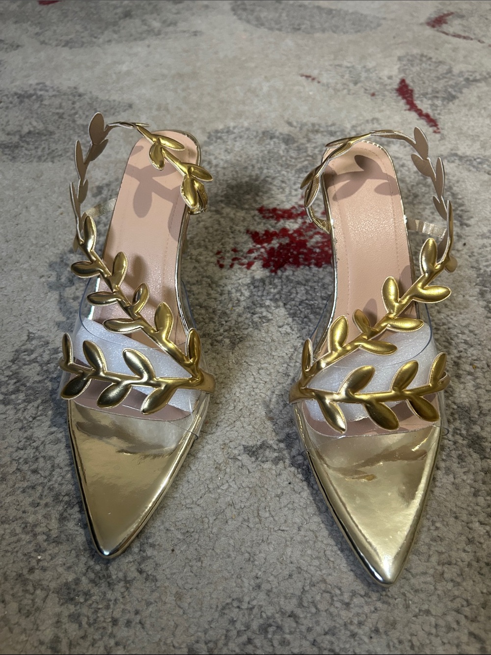 Gold Leaf Embellished Pointed-Toe Women’s Sandals
